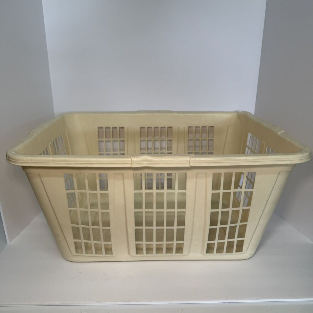 Vintage Rubbermaid Laundry Basket Light Beige Rectangular #2965 Retro Used Fair